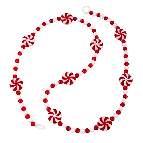 95cm Christmas Candy Cane Garland Decoration Gift Tassel Beaded Pinwheel Peppermint DIY Ornament - Red - 1