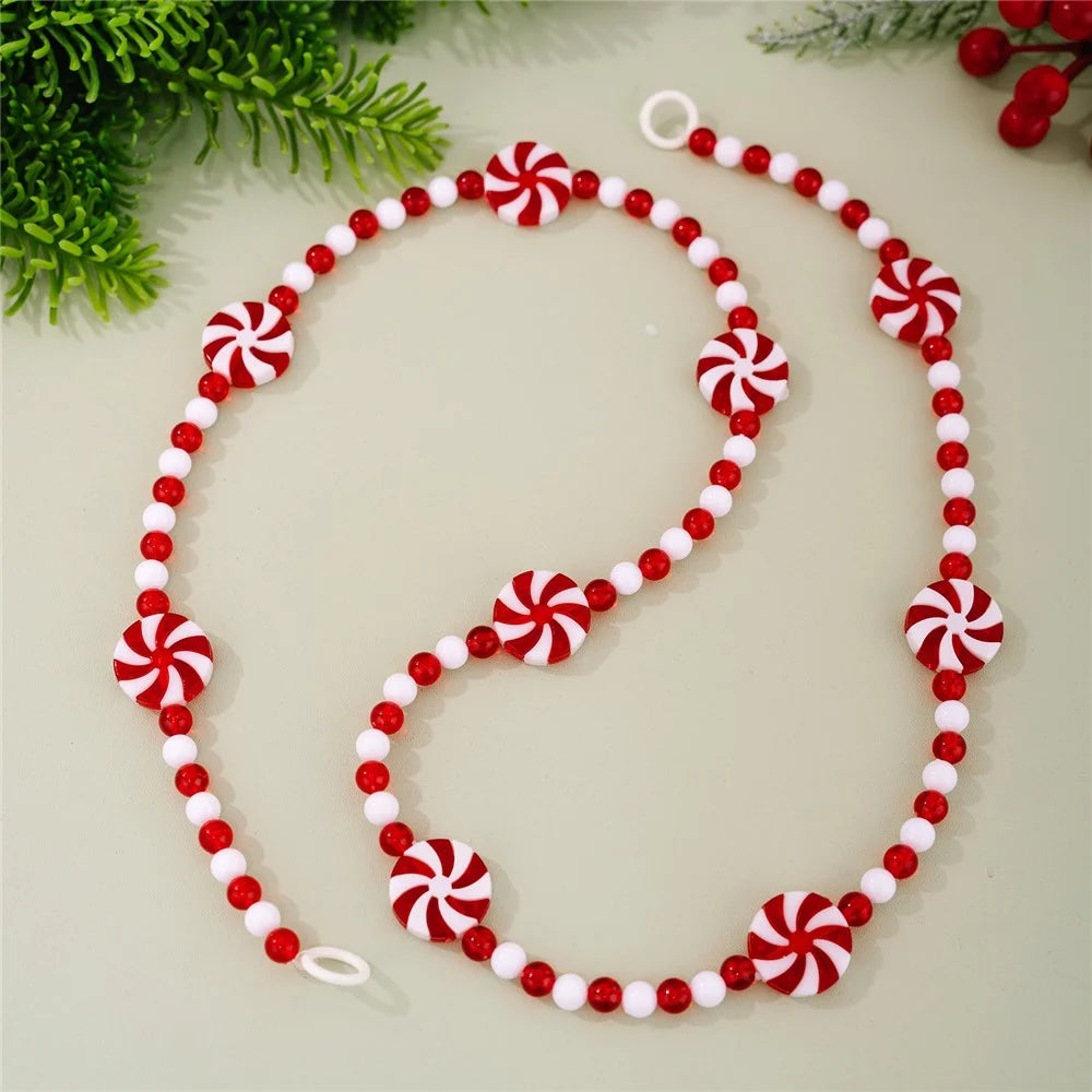 95cm Christmas Candy Cane Garland Decoration Gift Tassel Beaded Pinwheel Peppermint DIY Ornament - Red - 2