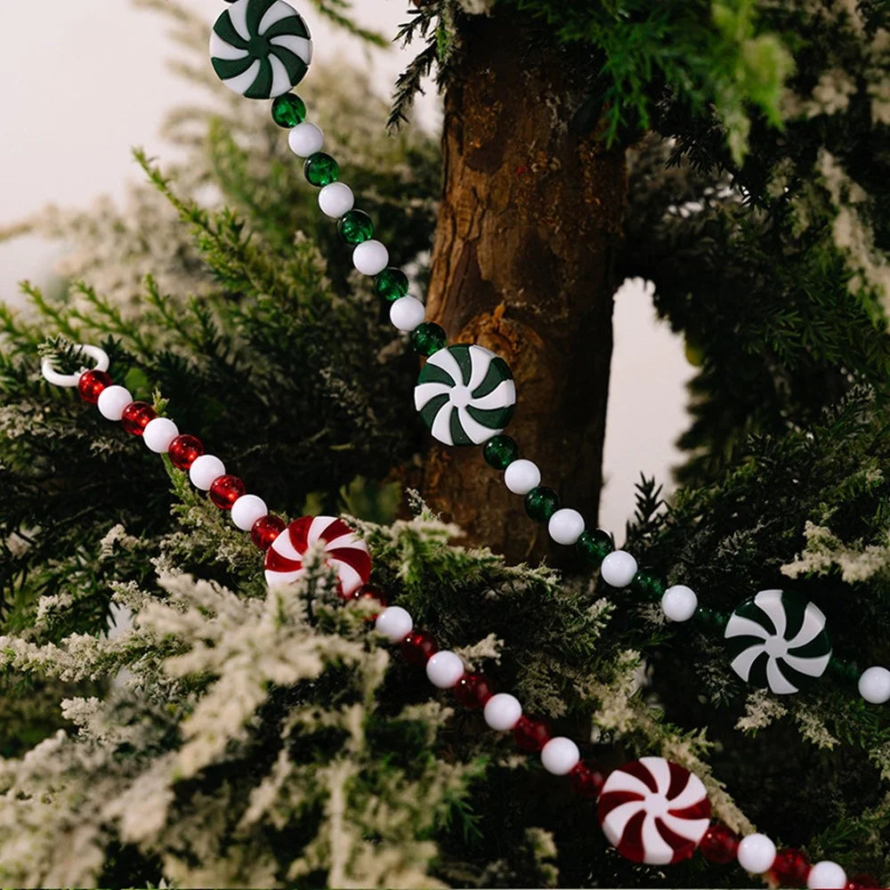 95cm Christmas Candy Cane Garland Decoration Gift Tassel Beaded Pinwheel Peppermint DIY Ornament - Red - 4
