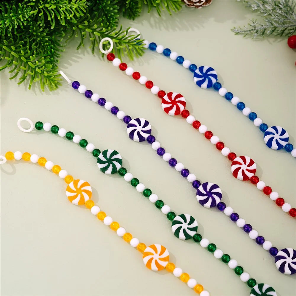 95cm Christmas Candy Cane Garland Decoration Gift Tassel Beaded Pinwheel Peppermint DIY Ornament - Red - 5