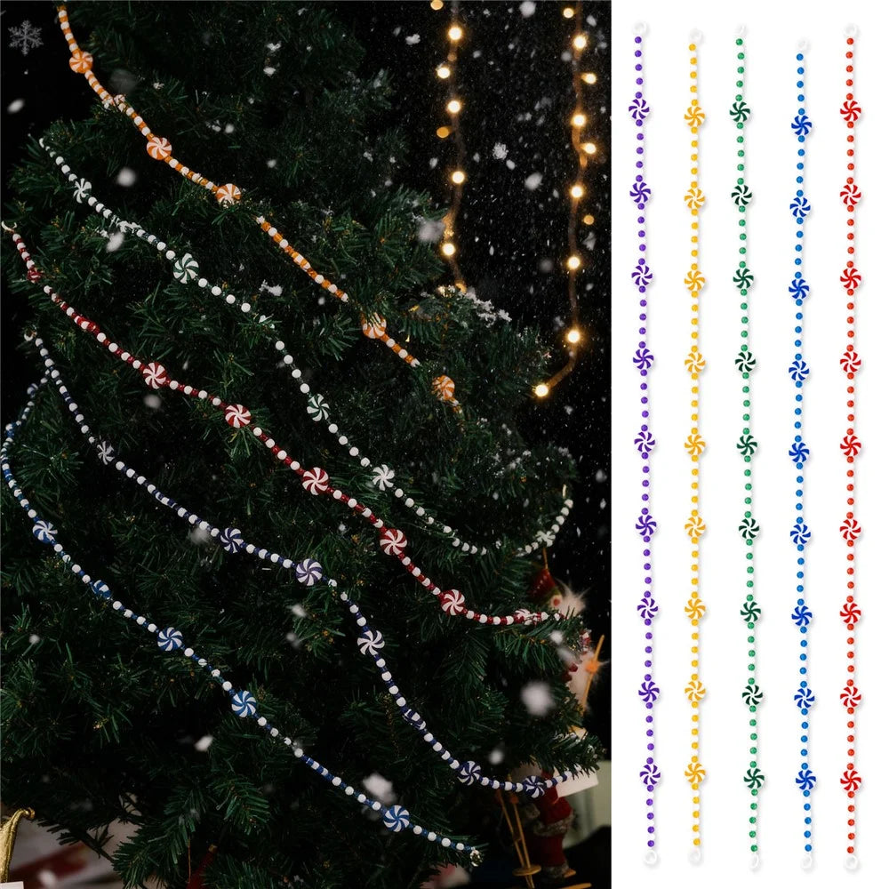 95cm Christmas Candy Cane Garland Decoration Gift Tassel Beaded Pinwheel Peppermint DIY Ornament - Red - 7