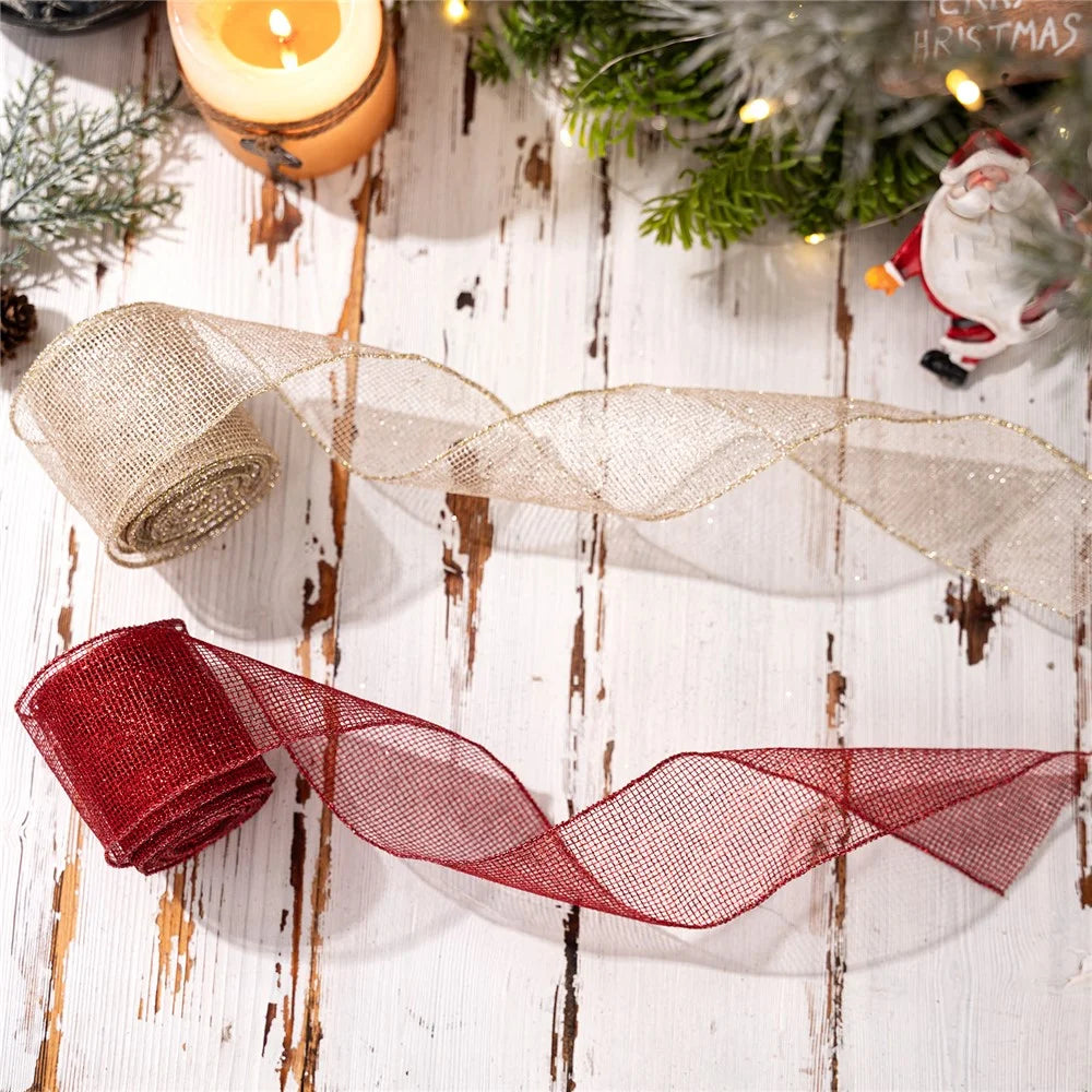 6.3 x 455cm Christmas Ribbon Roll DIY Decoration Bow Satin Tulle Ribbon Gift Box Decor for Tree / Present Wrapping - Red - 6