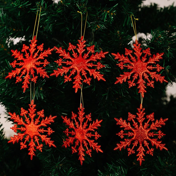 6Pcs Christmas Ornaments Snowflake Hanging Decorations Glittery 3D Iridescent for Christmas Tree - Red - 3