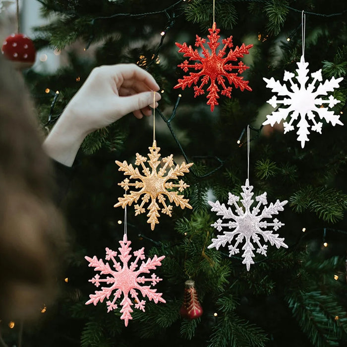 6Pcs Christmas Ornaments Snowflake Hanging Decorations Glittery 3D Iridescent for Christmas Tree - Red - 4