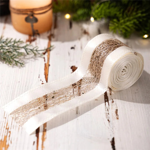 Christmas Ribbon Decorations European Style Gold Organza Mesh Garland for Holiday Decor Tree Gift Wrapping - Style B - 1
