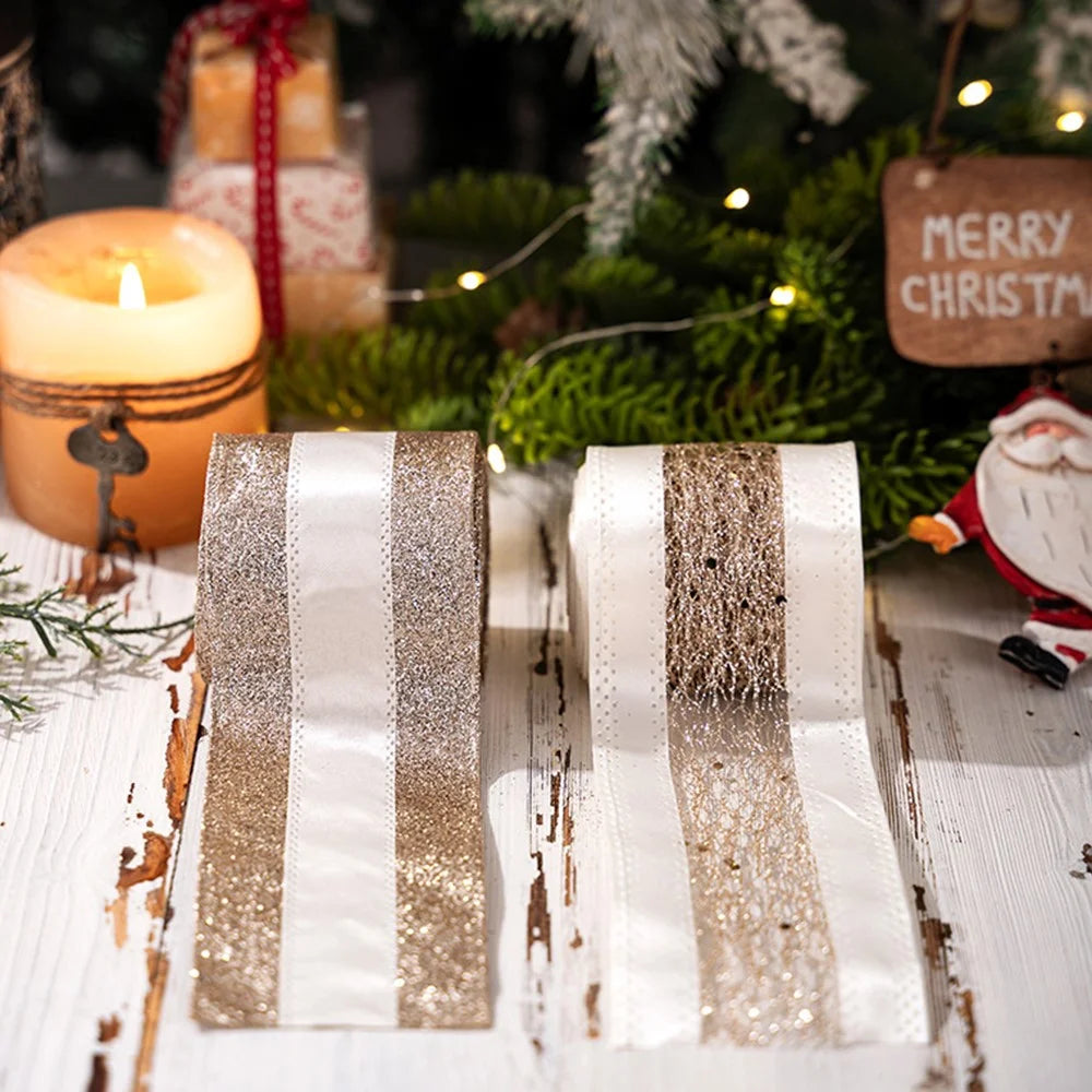 Christmas Ribbon Decorations European Style Gold Organza Mesh Garland for Holiday Decor Tree Gift Wrapping - Style B - 2