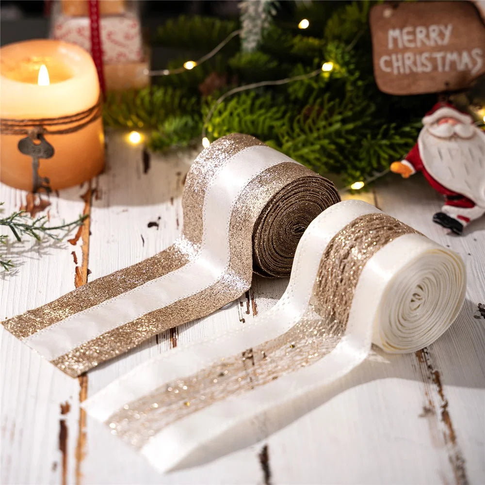 Christmas Ribbon Decorations European Style Gold Organza Mesh Garland for Holiday Decor Tree Gift Wrapping - Style B - 4