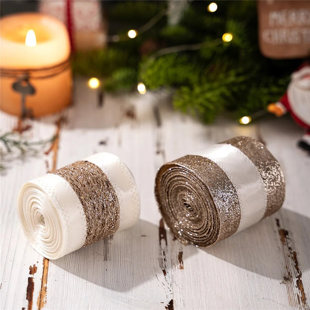 Christmas Ribbon Decorations European Style Gold Organza Mesh Garland for Holiday Decor Tree Gift Wrapping - Style B - 5