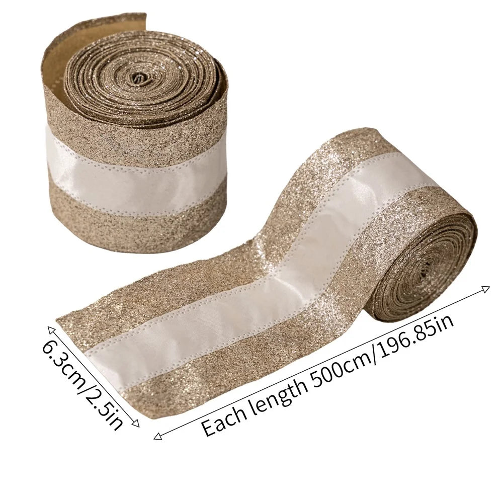 Christmas Ribbon Decorations European Style Gold Organza Mesh Garland for Holiday Decor Tree Gift Wrapping - Style B - 7