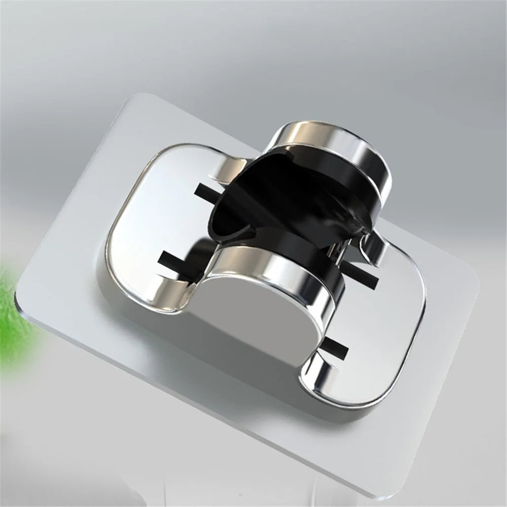 Universal Angle Adjustable Shower Head Holder ABS Adhesive Base Bathroom Shower Head Bracket - Silver - 2