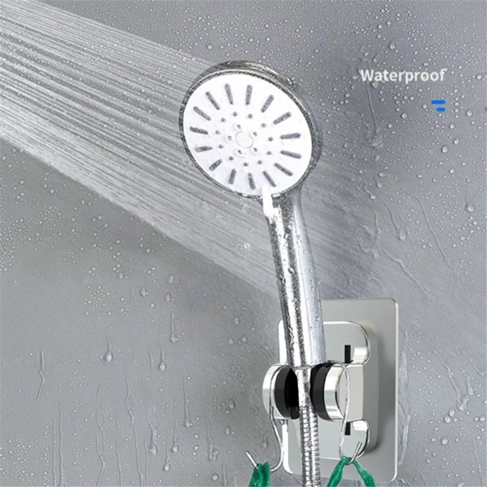 Universal Angle Adjustable Shower Head Holder ABS Adhesive Base Bathroom Shower Head Bracket - Silver - 3