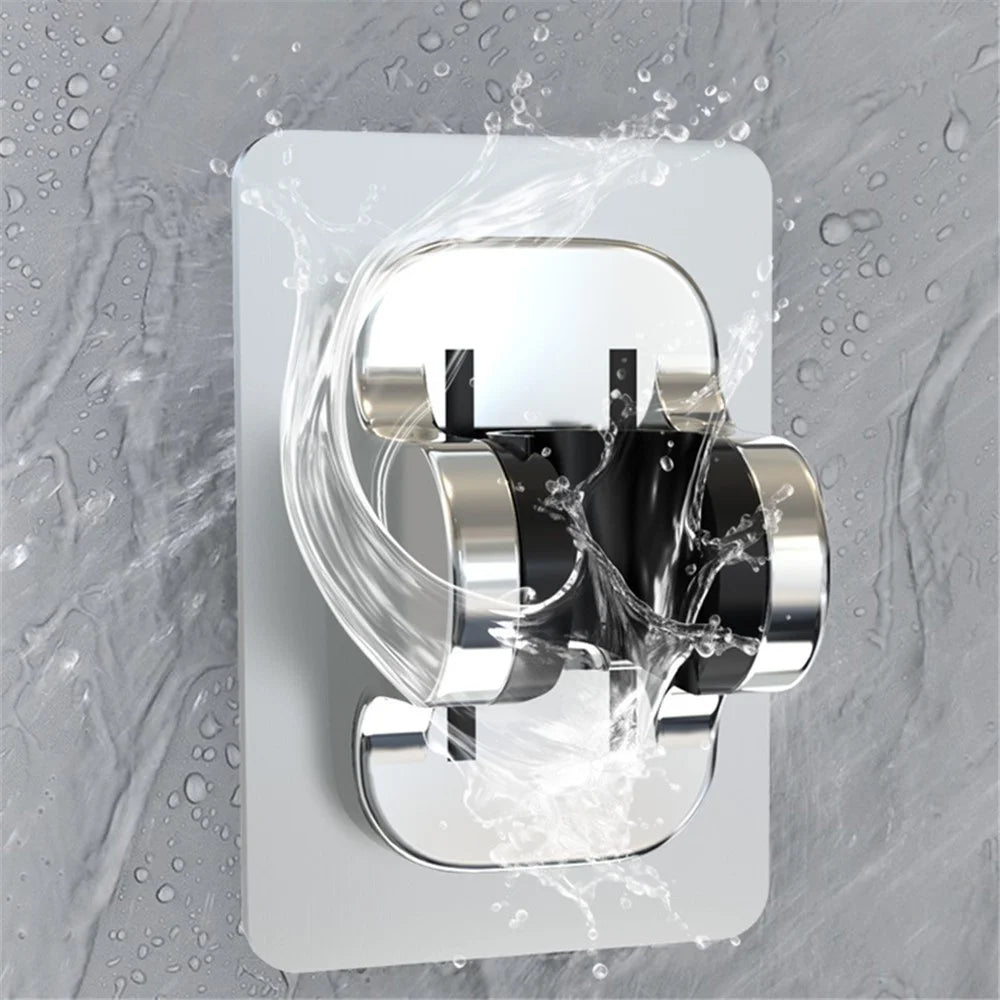 Universal Angle Adjustable Shower Head Holder ABS Adhesive Base Bathroom Shower Head Bracket - Silver - 5