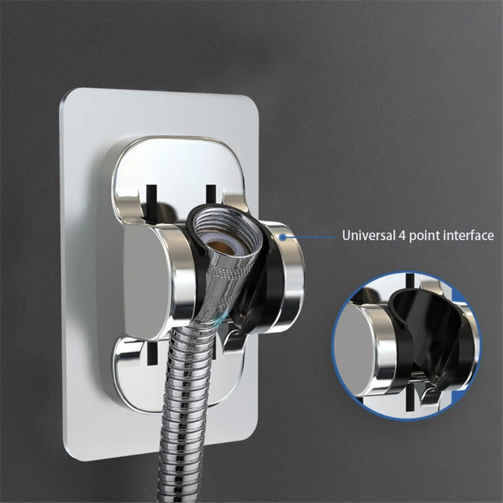 Universal Angle Adjustable Shower Head Holder ABS Adhesive Base Bathroom Shower Head Bracket - Silver - 6