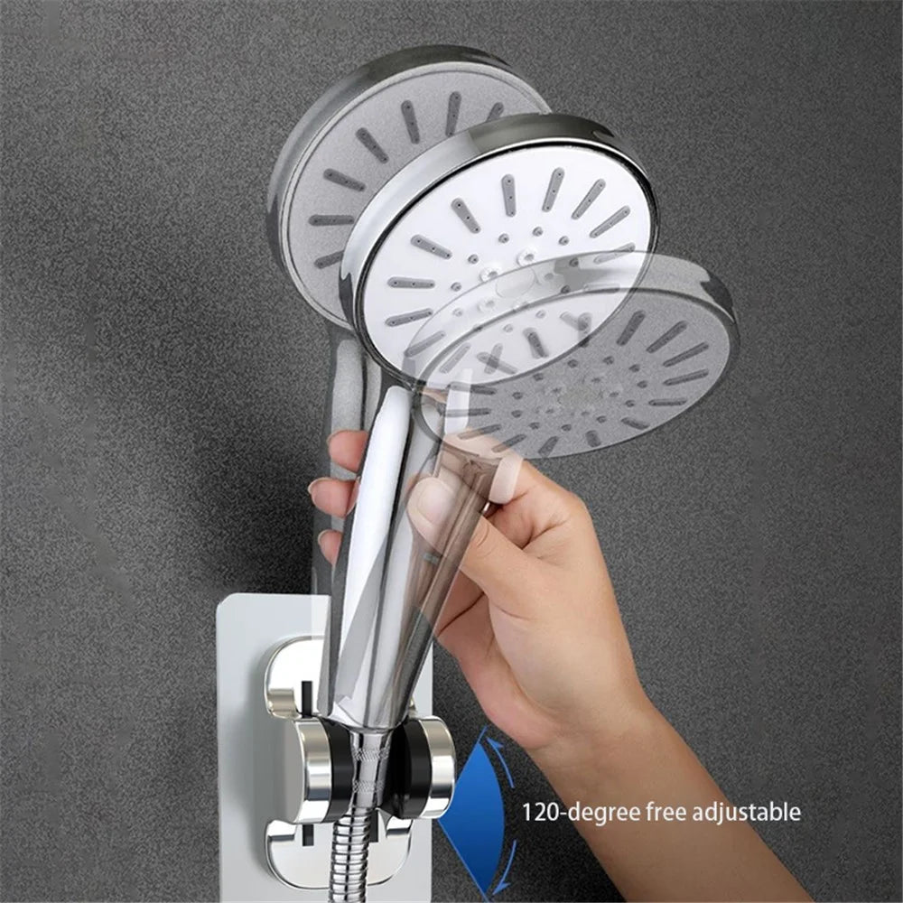 Universal Angle Adjustable Shower Head Holder ABS Adhesive Base Bathroom Shower Head Bracket - Silver - 7