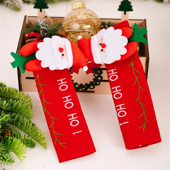 2Pcs Christmas Door Handle Covers Cartoon Refrigerator Handle Protectors Decorative Festive Accessories - Santa Claus - 2