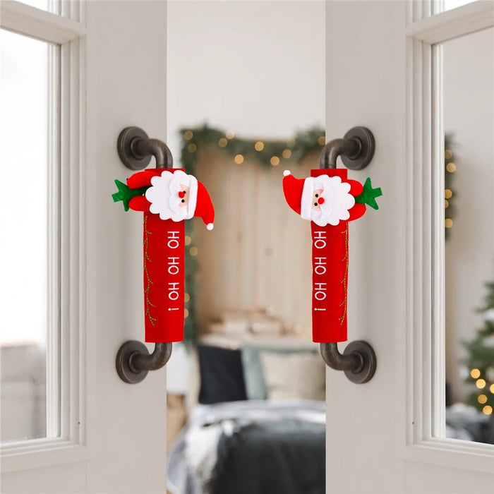 2Pcs Christmas Door Handle Covers Cartoon Refrigerator Handle Protectors Decorative Festive Accessories - Santa Claus - 3