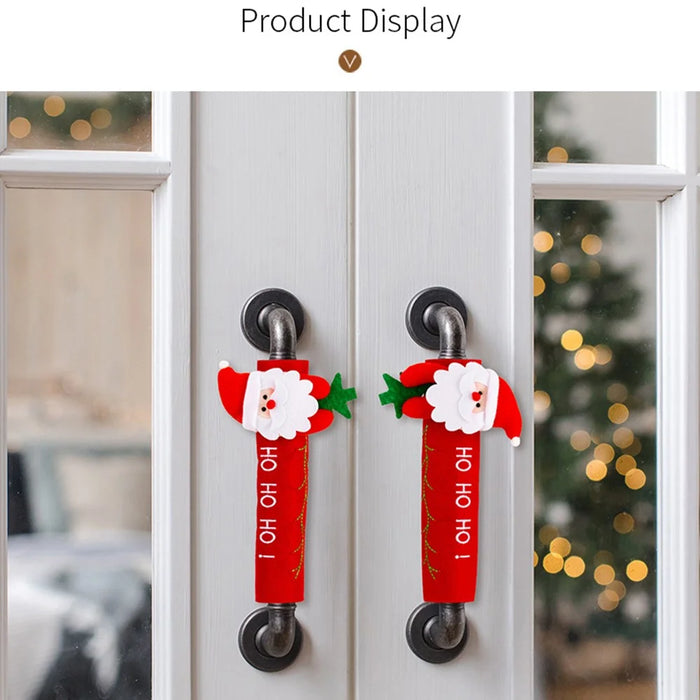 2Pcs Christmas Door Handle Covers Cartoon Refrigerator Handle Protectors Decorative Festive Accessories - Santa Claus - 4