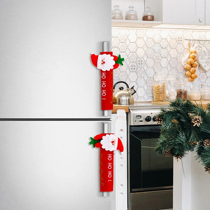 2Pcs Christmas Door Handle Covers Cartoon Refrigerator Handle Protectors Decorative Festive Accessories - Santa Claus - 5