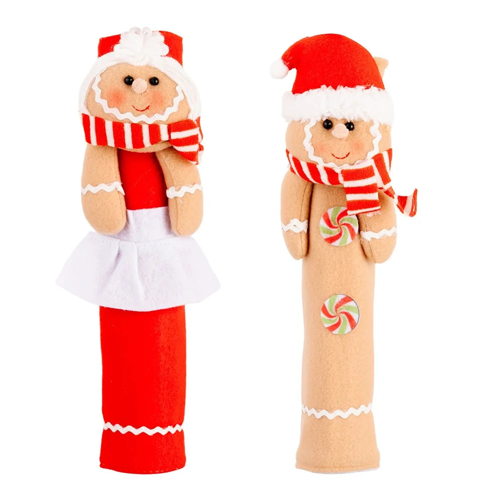 2Pcs Christmas Decorations Cartoon Refrigerator Handle Covers Gingerbread Man Microwave Door Knob Protectors - 1