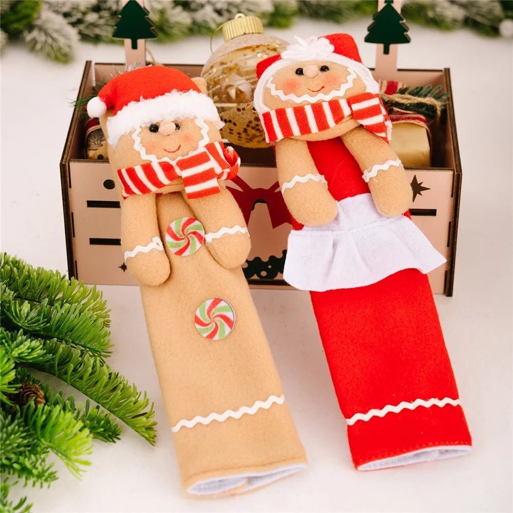 2Pcs Christmas Decorations Cartoon Refrigerator Handle Covers Gingerbread Man Microwave Door Knob Protectors - 2