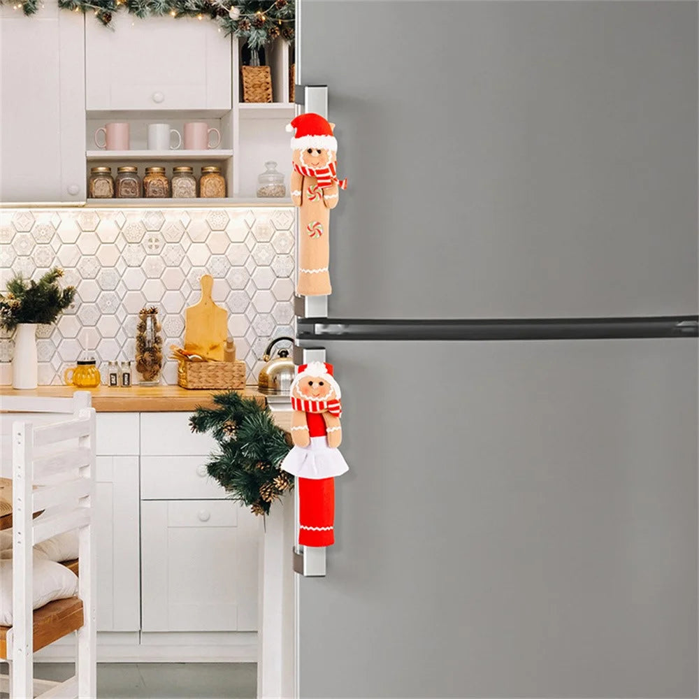 2Pcs Christmas Decorations Cartoon Refrigerator Handle Covers Gingerbread Man Microwave Door Knob Protectors - 3