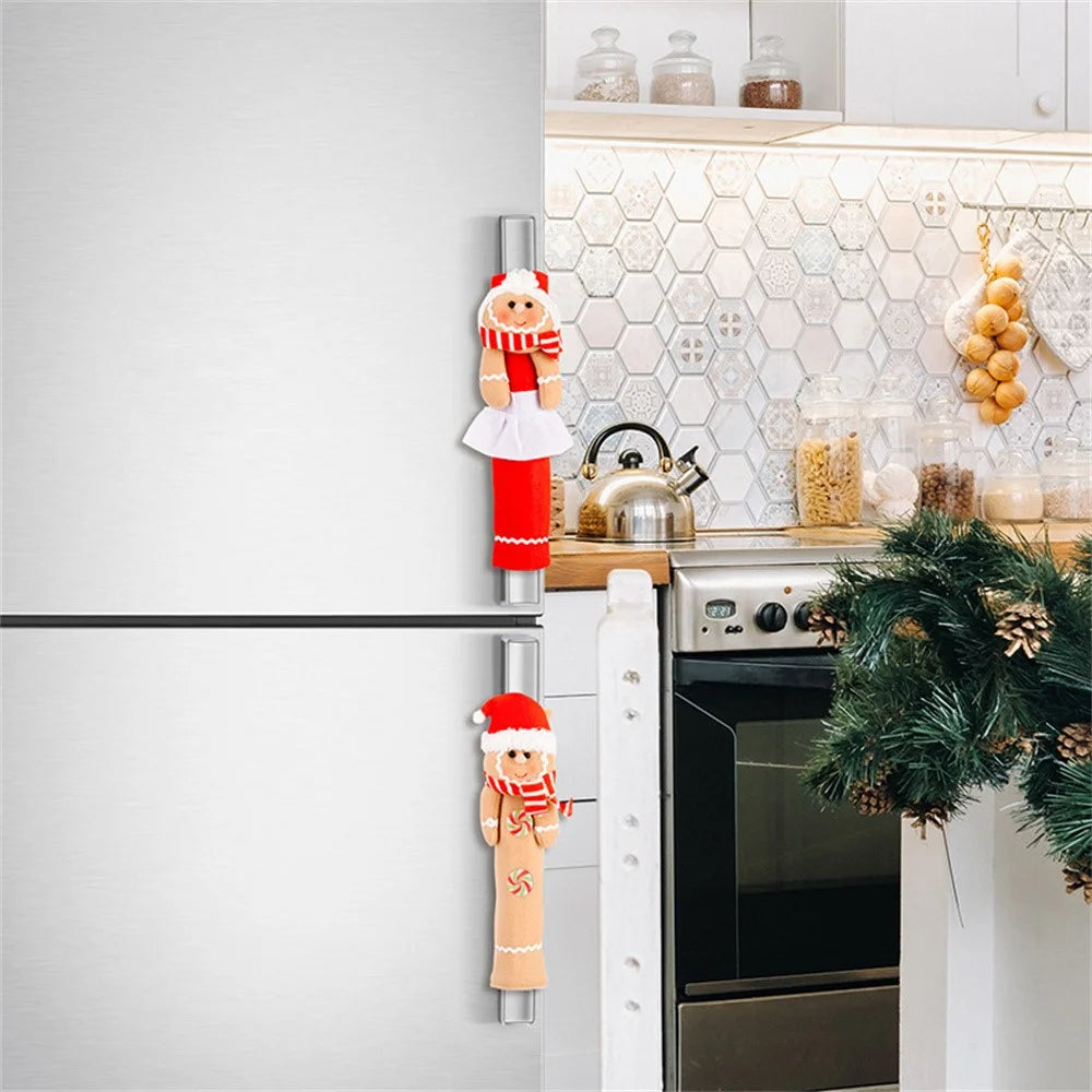 2Pcs Christmas Decorations Cartoon Refrigerator Handle Covers Gingerbread Man Microwave Door Knob Protectors - 4