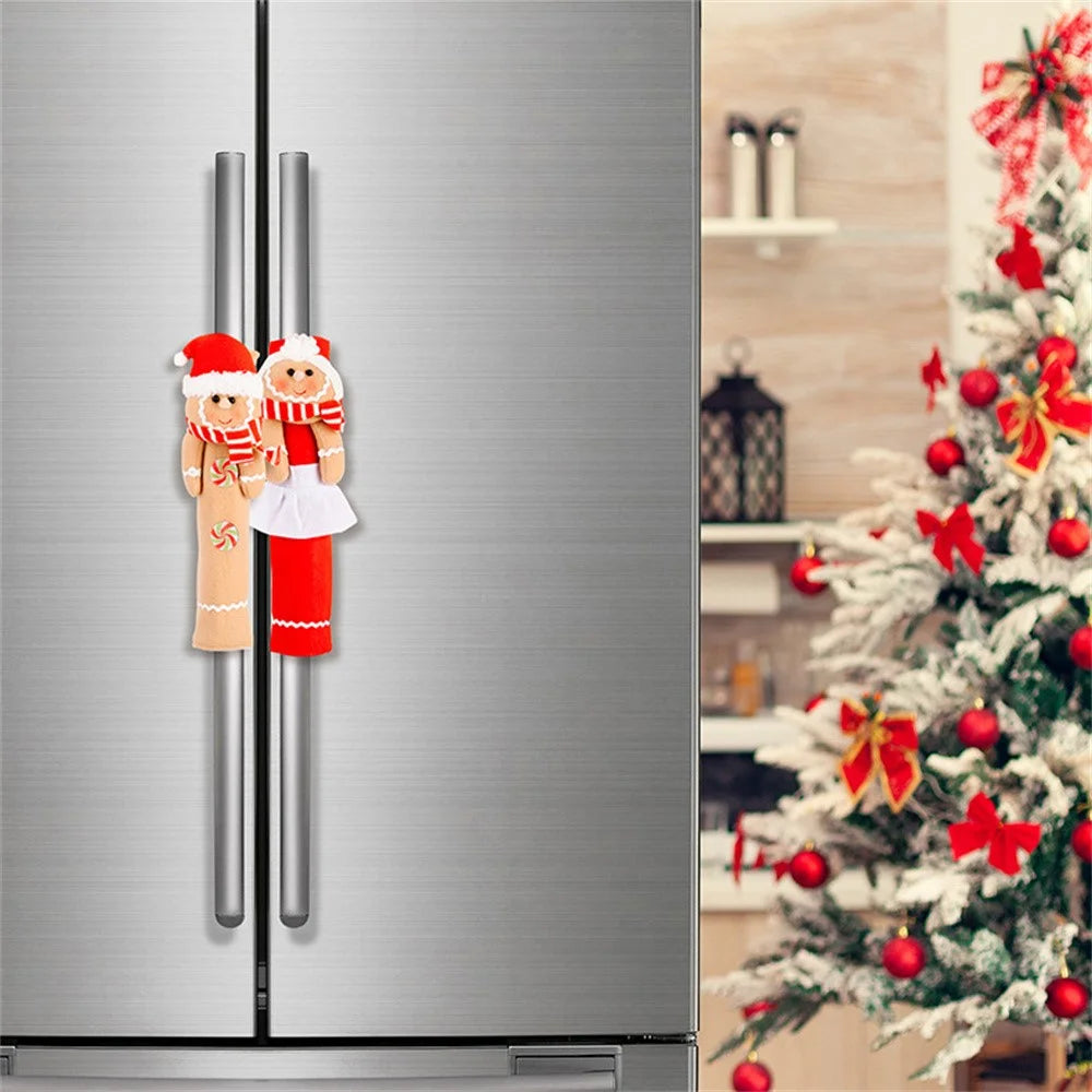 2Pcs Christmas Decorations Cartoon Refrigerator Handle Covers Gingerbread Man Microwave Door Knob Protectors - 5