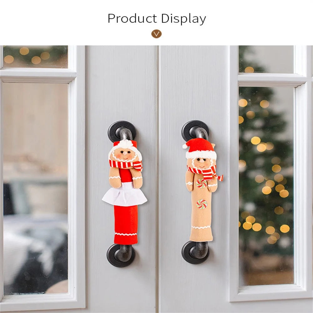 2Pcs Christmas Decorations Cartoon Refrigerator Handle Covers Gingerbread Man Microwave Door Knob Protectors - 6