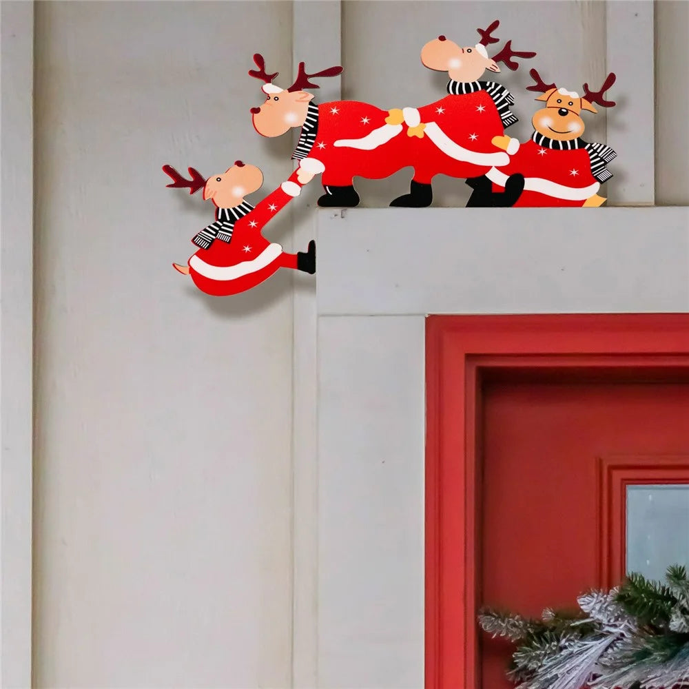 Christmas Santa Claus Door Frame Hanging Ornament Gift Reindeer Window Decoration Festive Atmosphere Decor - Penguin / Right - 7