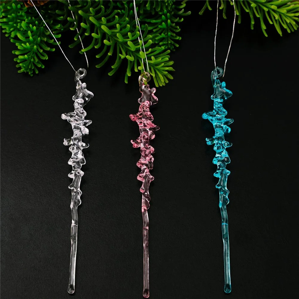 12Pcs Christmas Icicle Ornaments Acrylic Hanging Decorations Realistic Ice Crystal Pendants for Holiday Gift Atmosphere - Pink - 4