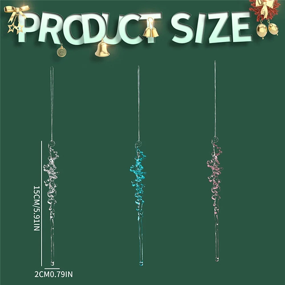 12Pcs Christmas Icicle Ornaments Acrylic Hanging Decorations Realistic Ice Crystal Pendants for Holiday Gift Atmosphere - Pink - 5