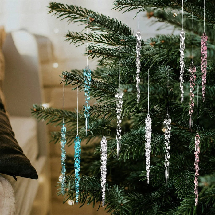 12Pcs Christmas Decorations Gift Acrylic Icicle Ornaments Realistic Ice Drop Pendants Atmosphere Setting Ice Cone - Pink - 5
