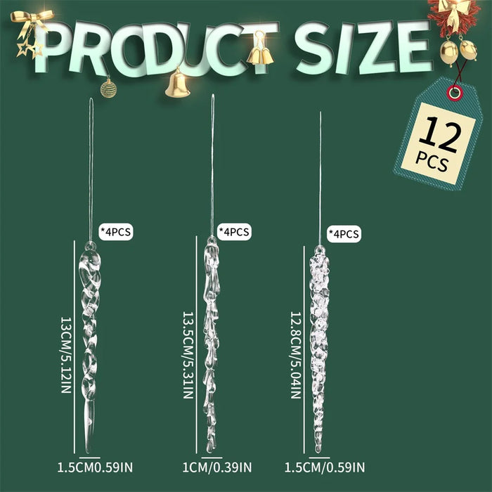 12Pcs Christmas Decorations Gift Acrylic Icicle Ornaments Realistic Ice Drop Pendants Atmosphere Setting Ice Cone - Pink - 6