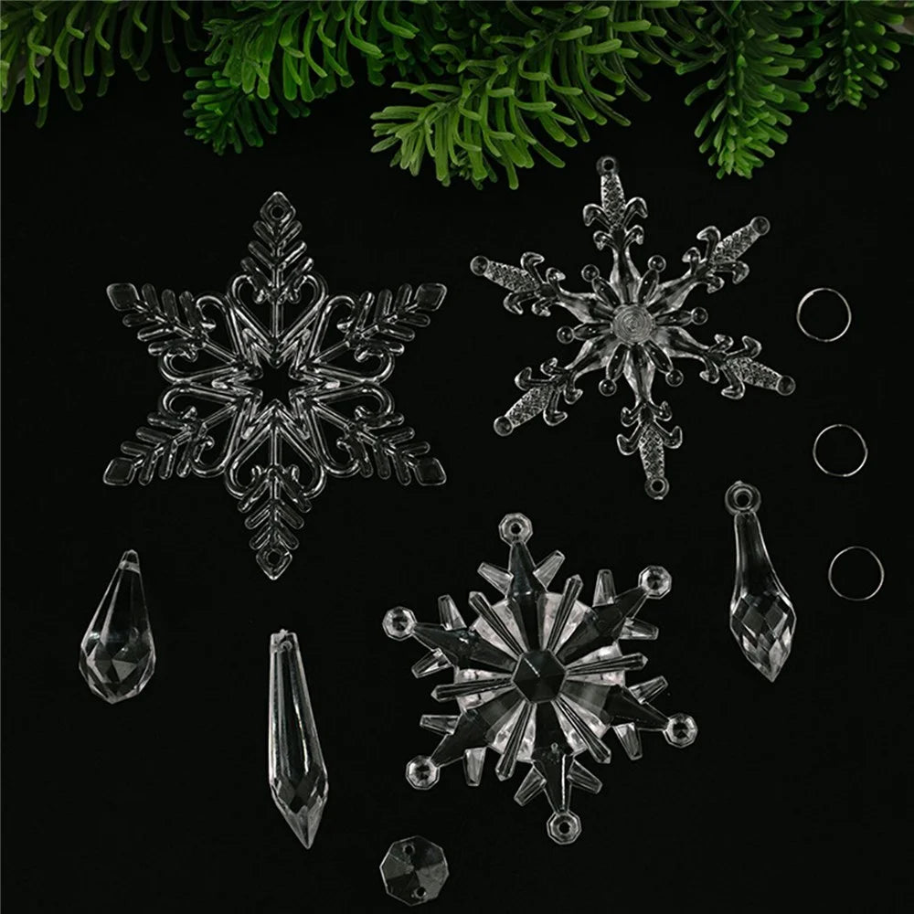 6Pcs Christmas Snowflake Ornaments Crystal Hanging Decorations Winter Holiday Gift Party Tree Garland - Transparent - 5