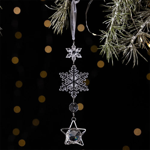 Acrylic Christmas Ornaments Gift Set Snowflake Icicle Teardrop Crystal Clear Decorations Hanging Pendants - Style A / Silver - 1