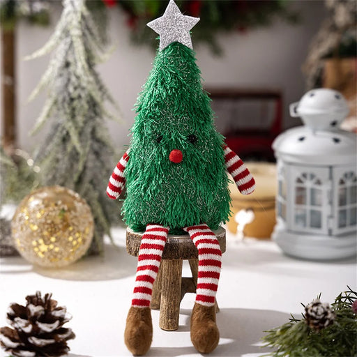 Christmas Tree Plush Doll Decorative Figurine for Home Party Holiday Gift Decor Mini Tabletop Ornament - Green - 1