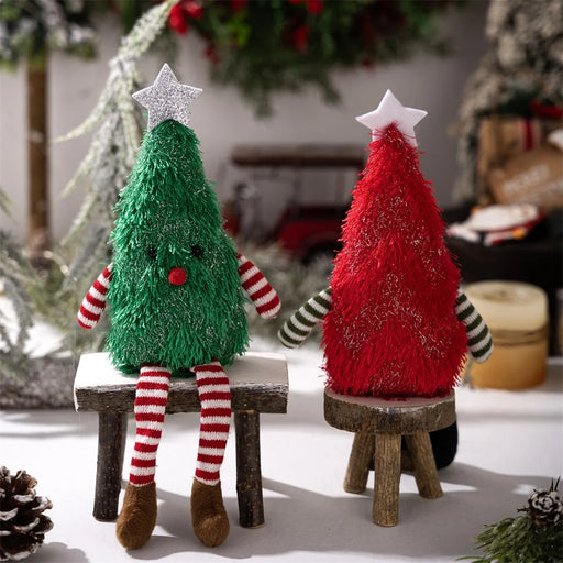 Christmas Tree Plush Doll Decorative Figurine for Home Party Holiday Gift Decor Mini Tabletop Ornament - Green - 2