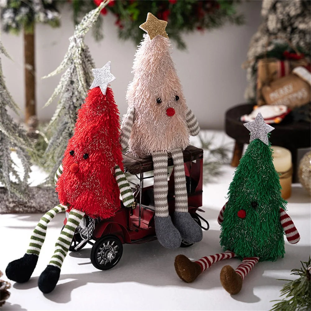 Christmas Tree Plush Doll Decorative Figurine for Home Party Holiday Gift Decor Mini Tabletop Ornament - Green - 3