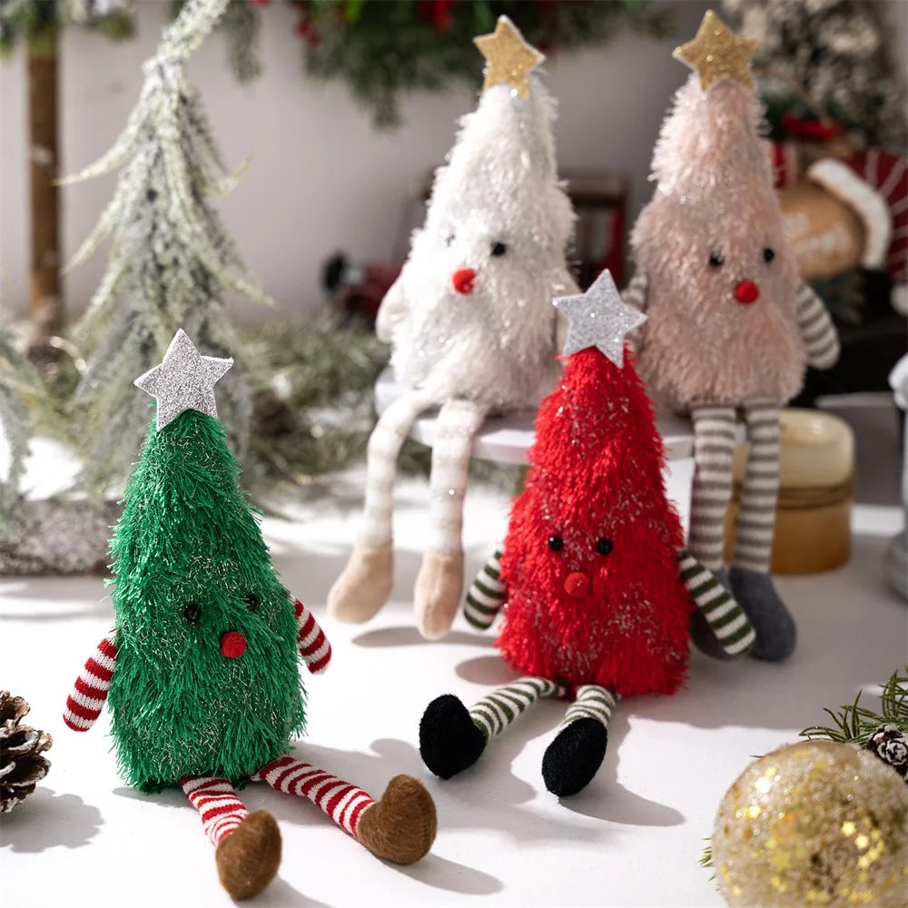 Christmas Tree Plush Doll Decorative Figurine for Home Party Holiday Gift Decor Mini Tabletop Ornament - Green - 4