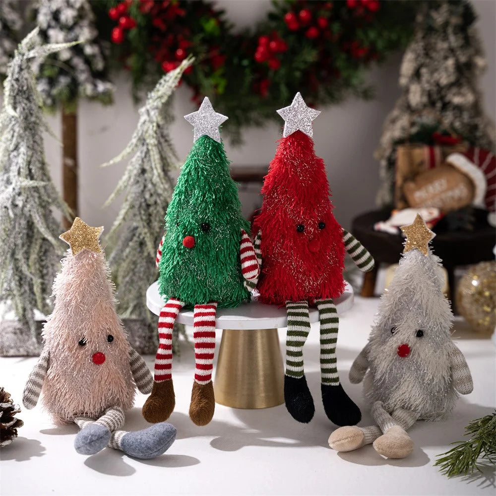 Christmas Tree Plush Doll Decorative Figurine for Home Party Holiday Gift Decor Mini Tabletop Ornament - Green - 5