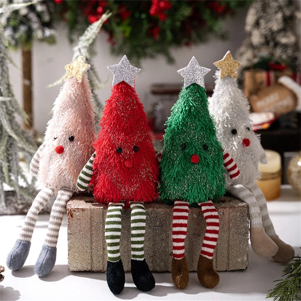 Christmas Tree Plush Doll Decorative Figurine for Home Party Holiday Gift Decor Mini Tabletop Ornament - Green - 6