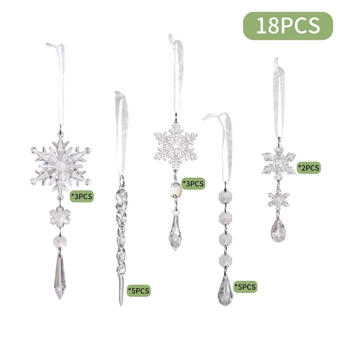 18Pcs Christmas Decorations Set Clear Snowflakes Bayberry Balls Acrylic Icicles Ornaments for Holiday Gift Decor - Transparent - 1