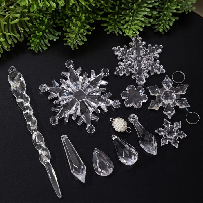 18Pcs Christmas Decorations Set Clear Snowflakes Bayberry Balls Acrylic Icicles Ornaments for Holiday Gift Decor - Transparent - 2