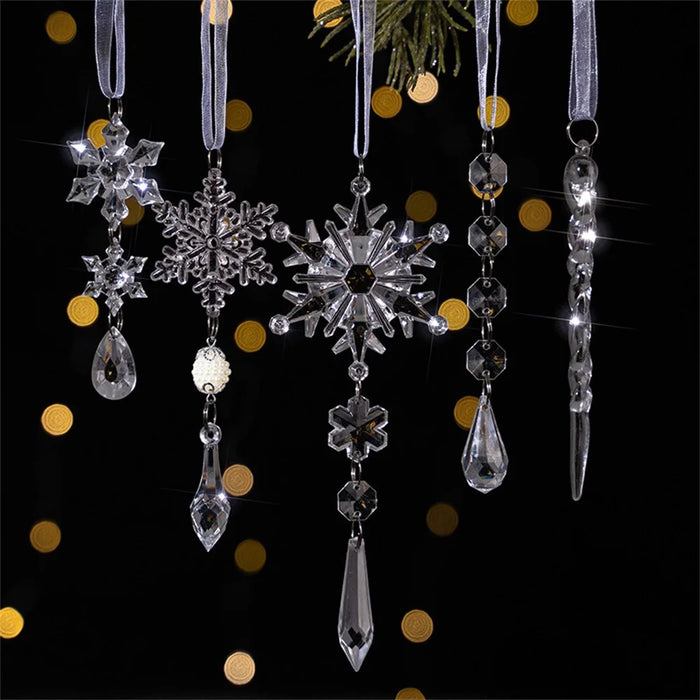 18Pcs Christmas Decorations Set Clear Snowflakes Bayberry Balls Acrylic Icicles Ornaments for Holiday Gift Decor - Transparent - 3