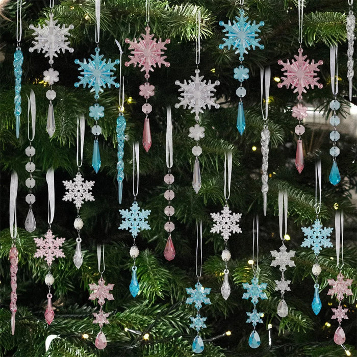 18Pcs Christmas Decorations Set Clear Snowflakes Bayberry Balls Acrylic Icicles Ornaments for Holiday Gift Decor - Transparent - 4