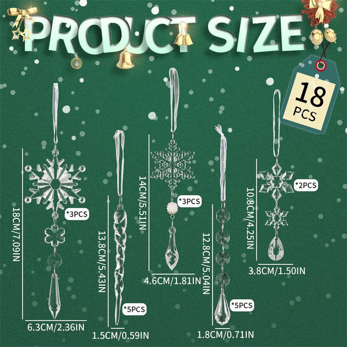18Pcs Christmas Decorations Set Clear Snowflakes Bayberry Balls Acrylic Icicles Ornaments for Holiday Gift Decor - Transparent - 7