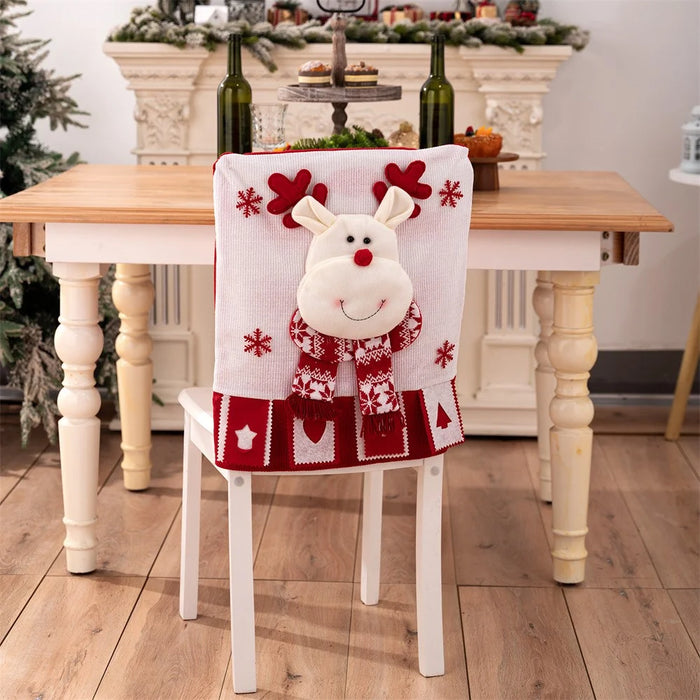 Christmas Chair Cover 3D Decorative Figurine Seat Back Protector for Home / Restaurant / Party - Reindeer - 3