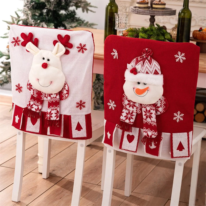 Christmas Chair Cover 3D Decorative Figurine Seat Back Protector for Home / Restaurant / Party - Reindeer - 4