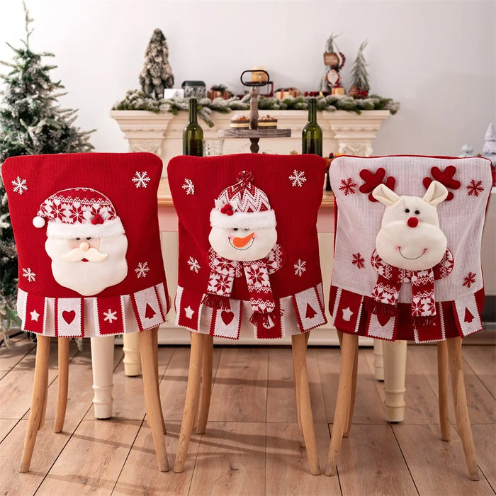 Christmas Chair Cover 3D Decorative Figurine Seat Back Protector for Home / Restaurant / Party - Reindeer - 5