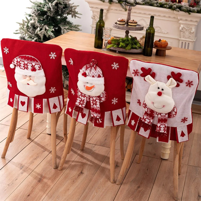 Christmas Chair Cover 3D Decorative Figurine Seat Back Protector for Home / Restaurant / Party - Reindeer - 6